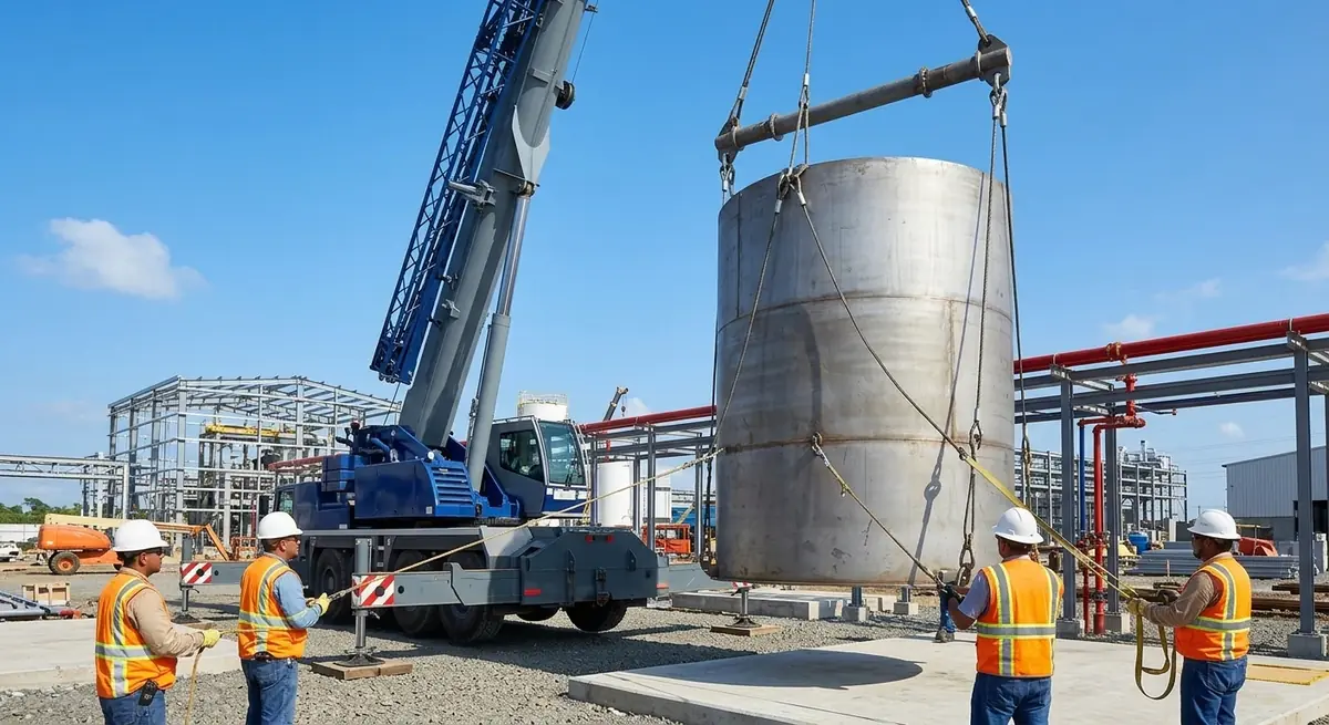 Izaje de tanque de almacenamiento en proyecto industrial – Ingeniería de Proyectos Industriales, Petroleros y Mineros en Panamá